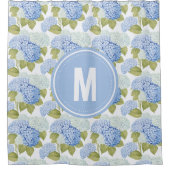 Elegantes Blue Hydragea Blume Muster Monogramm Duschvorhang (Vorderseite)
