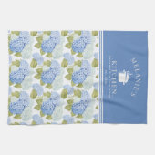 Elegantes Blue Hydragea Blume Muster Monogramm Geschirrtuch (Horizontal)