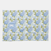 Elegantes Blue Hydragea Blume Muster Monogramm Geschirrtuch (Horizontal)