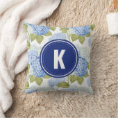Elegantes Blue Hydragea Blume Muster Monogramm Kissen (Decke)