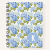 Elegantes Blue Hydragea Blume Muster Monogramm Notizblock (Vorderseite)
