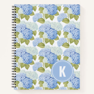 Elegantes Blue Hydragea Blume Muster Monogramm Notizblock