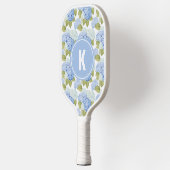 Elegantes Blue Hydragea Blume Muster Monogramm Pickleball Schläger (Links)