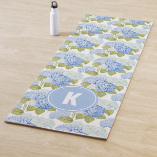 Elegantes Blue Hydragea Blume Muster Monogramm Yogamatte
