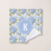 Elegantes Blue Hydrangea Blume Muster Monogramm Badhandtuch Set (Waschlappen)