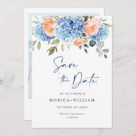 Elegantes Blue Hydrangea Blush Rose Blumenhochzeit Save The Date