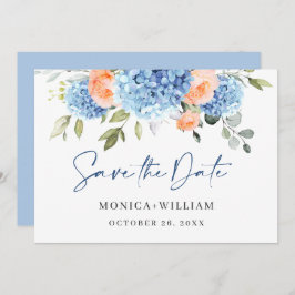 Elegantes Blue Hydrangea Blush Rose Blumenhochzeit Save The Date
