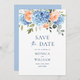 Elegantes Blue Hydrangea Blush Rose Blumenhochzeit Save The Date