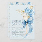 Elegantes Blue Hydrangea Bow-Brautparty Einladung (Vorne/Hinten)