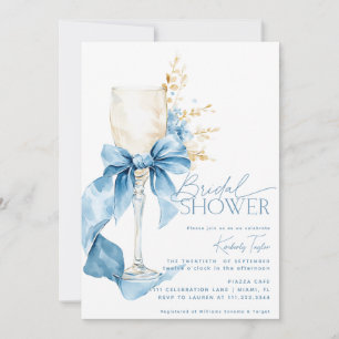 Elegantes Blue Hydrangea Bow Champagne Brautparty Einladung
