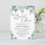 Elegantes Blue Hydrangea Brautparty Einladung (Stehend Vorderseite)