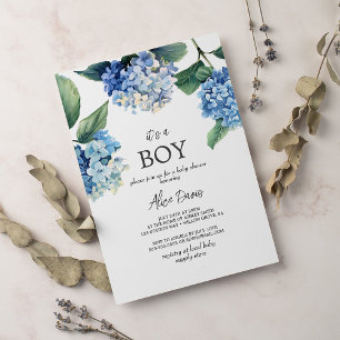 Elegantes Blue Hydrangea Es ist eine Baby-Dusche Einladung