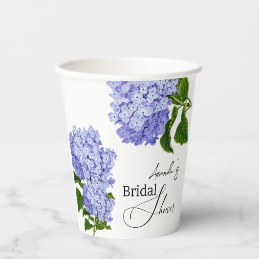 Elegantes Blue Hydrangea Floral Brautparty Pappbecher (Vorderseite)