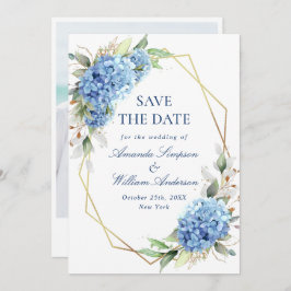Elegantes Blue Hydrangea Floral Wedding Foto Save The Date