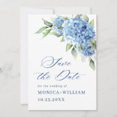 Elegantes Blue Hydrangea Floral Wedding Foto Save The Date (Vorderseite)