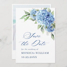 Elegantes Blue Hydrangea Floral Wedding Foto Save The Date