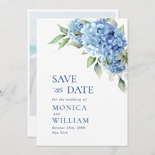 Elegantes Blue Hydrangea Floral Wedding Foto Save The Date