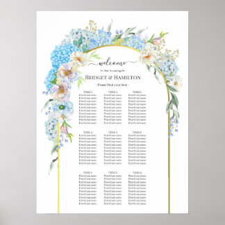 Elegantes Blue Hydrangea Hochzeitsdiagramm Poster
