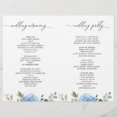 Elegantes Blue Hydrangea Hochzeitsprogramm (Rückseite)