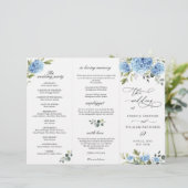 Elegantes Blue Hydrangea Hochzeitsprogramm (Stehend Vorderseite)