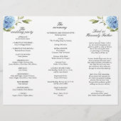 Elegantes Blue Hydrangea Hochzeitsprogramm (Rückseite)