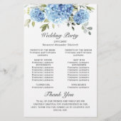 Elegantes Blue Hydrangea Hochzeitsprogramm (Rückseite)