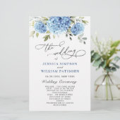 Elegantes Blue Hydrangea Hochzeitsprogramm (Stehend Vorderseite)