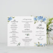 Elegantes Blue Hydrangea Hochzeitsprogramm (Stehend Vorderseite)