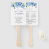 Elegantes Blue Hydrangea Hochzeitsprogramm Fächer (Vorne und Hinten)