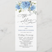 Elegantes Blue Hydrangea Hochzeitsprogramm Programm (Vorderseite)
