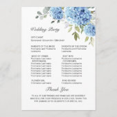 Elegantes Blue Hydrangea Hochzeitsprogramm Programm (Rückseite)