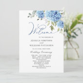 Elegantes Blue Hydrangea Hochzeitsprogramm Programm (Stehend Vorderseite)