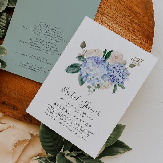 Elegantes Blue Hydrangea mit Details-Brautparty Einladung