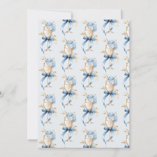 Elegantes Blue Hydrangea Prosecco Bow Brautparty Einladung (Rückseite)