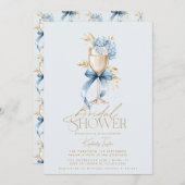 Elegantes Blue Hydrangea Prosecco Bow Brautparty Einladung (Vorne/Hinten)
