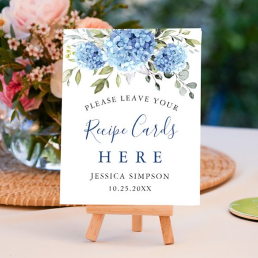 Elegantes Blue Hydrangea Rezept Cards Brautparty Poster