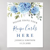Elegantes Blue Hydrangea Rezept Cards Brautparty Poster (Vorne)