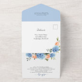 Elegantes Blue Hydrangea Rosa Blush Rose Hochzeit All In One Einladung (Außenbereich)
