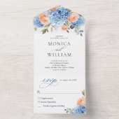 Elegantes Blue Hydrangea Rosa Blush Rose Hochzeit All In One Einladung (Innen Boden)