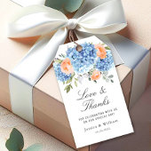 Elegantes Blue Hydrangea Rosa Blush Rose Hochzeit Geschenkanhänger