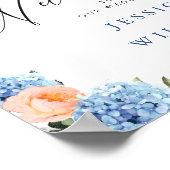 Elegantes Blue Hydrangea Rosa Blush Rose Hochzeit Poster (Ecke)