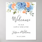 Elegantes Blue Hydrangea Rosa Blush Rose Hochzeit Poster (Vorne)
