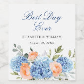 Elegantes Blue Hydrangea Rosa Blush Rose Hochzeit Weinetikett (Einzelnes Label)