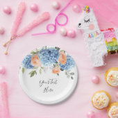 Elegantes Blue Hydrangea Rosa Rose Party Pappteller (Party)