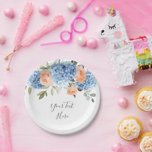 Elegantes Blue Hydrangea Rosa Rose Party Pappteller (Party)