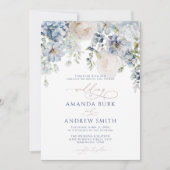 Elegantes Blue Hydrangea & Rose Hochzeiten Einladung (Vorderseite)