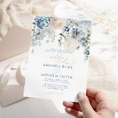Elegantes Blue Hydrangea & Rose Hochzeiten Einladung