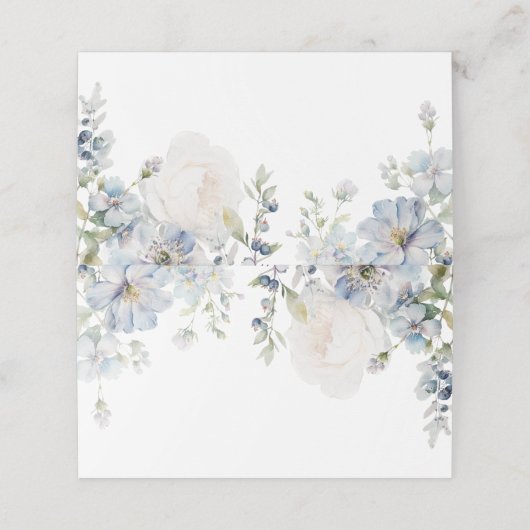 Elegantes Blue Hydrangea & Rose Hochzeiten Platzkarte (Außenseite Aufgefaltet)