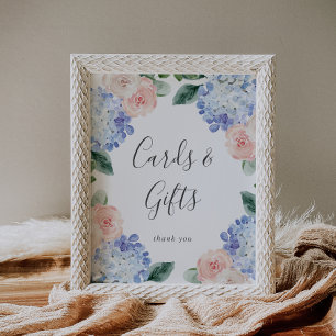 Elegantes Blue Hydrangea Weiße Karten und Geschenk Poster