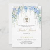 Elegantes Blue Hydrangea & White Rose Brautparty Einladung (Vorderseite)